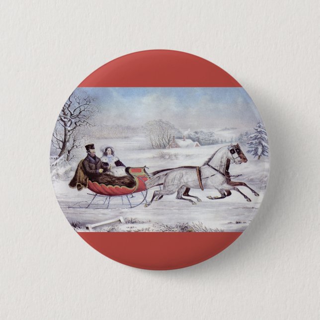 Vintage jul, Vintervintern, Sleigh Horse Knapp (Framsida)