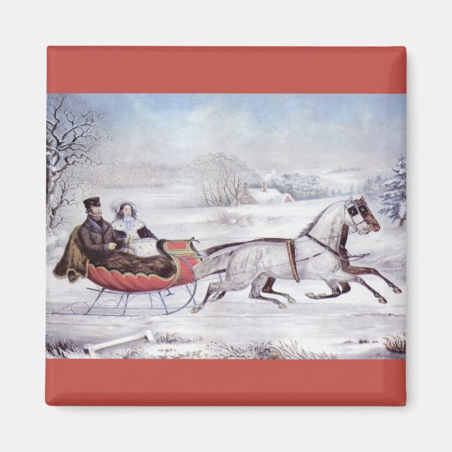 Vintage jul, Vintervintern, Sleigh Horse Magnet (Framsidan)