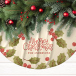 Vintage jul Watercolor Holly Löv Monogram Julgransmatta Borstad Polyester<br><div class="desc">Vintage jul Watercolor Holly Löv Monogram Brushed Polyester Träd Skirt. Cute vintage stil jul,  träd-kjolen i helgdag. Anpassa den här designen med din anpassningsbar-familj namn.</div>
