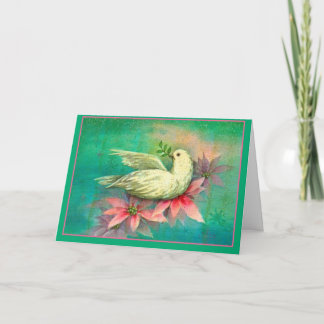 Vintage jul White Dove Rosa Poinsettia Card Helgkort