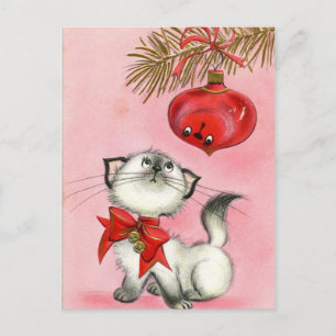 Vintage jul White Kattunge Helg Vykort