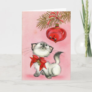 Vintage jul White Kattunge Helgkort