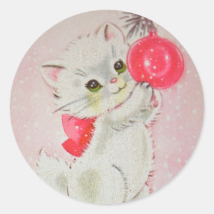 Vintage jul White Kattunge Runt Klistermärke
