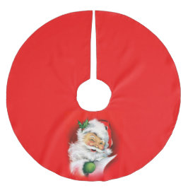 Vintage jul Winking Santa Julgransmatta Borstad Polyester
