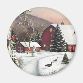 Vintage jul Winter Farm Magnet