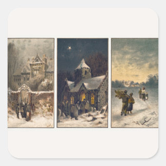 Vintage jul Winter Scenes (1865-1899) Fyrkantigt Klistermärke