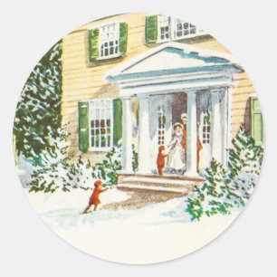 Vintage jul Winter Snö Back Home House Runt Klistermärke