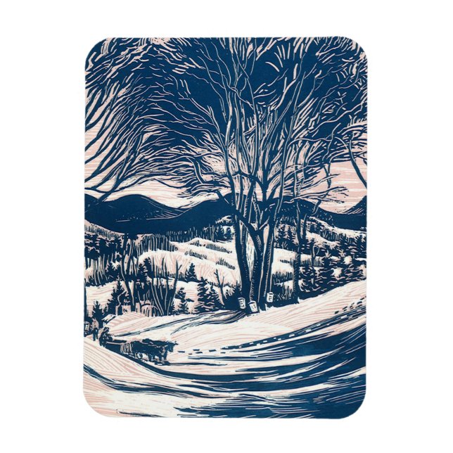 Vintage jul, Winter Snö Mountain Landscape Magnet (Vertikal)