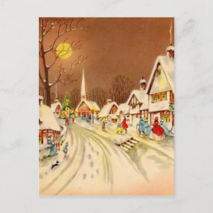 Vintage jul Winter Snö Town Helg Vykort