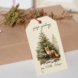 Vintage jul Winter Woodland Fox Namn Presentetikett
