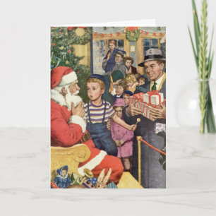 Vintage jul Wish, Boy på Jultomten Lap Helgkort
