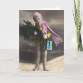 Vintage jul Wonderland Boy Träd Dekorationer Helgkort