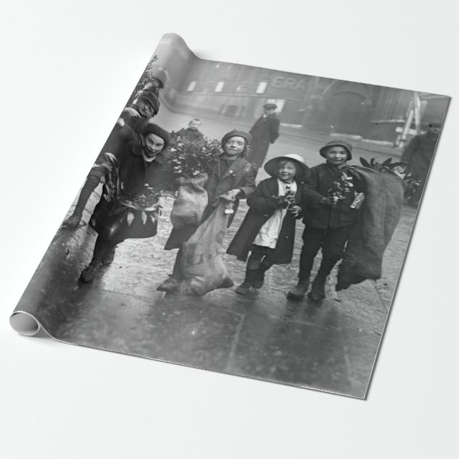 Vintage Jul Wrapping Papper MISTLETOE Presentpapper (Utrullad)