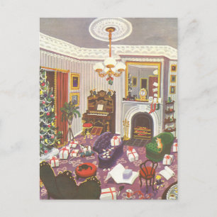 Vintage Jul Wrapping Presenter i Leving Room Helg Vykort