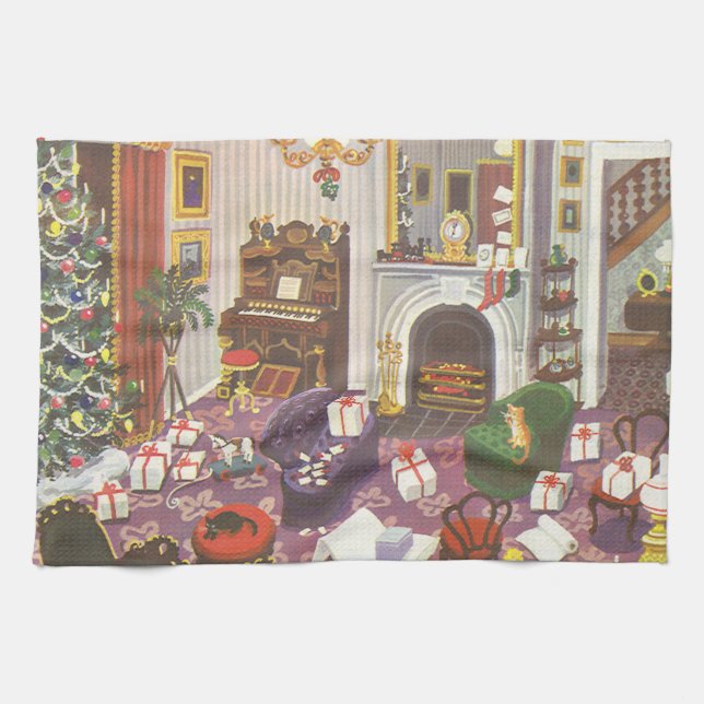 Vintage Jul Wrapping Presenter i Leving Room Kökshandduk (Horisontell)