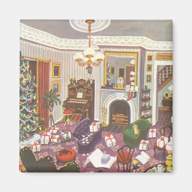 Vintage Jul Wrapping Presenter i Leving Room Magnet (Framsidan)