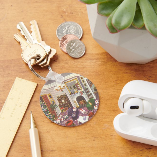 Vintage Jul Wrapping Presenter i Leving Room Nyckelring (Skrivbord)