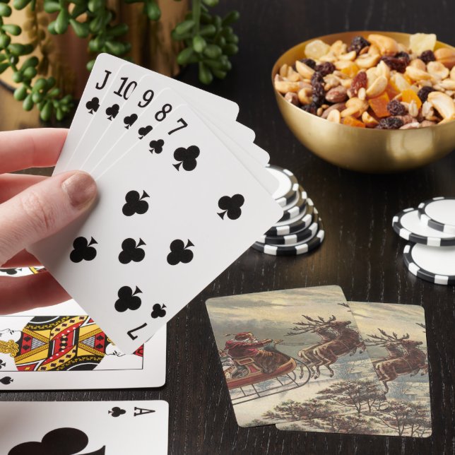 Vintage julafton viktoriansk tomte släde casinokort (På plats)