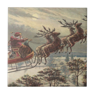 Vintage julafton viktoriansk tomte släde kakelplatta