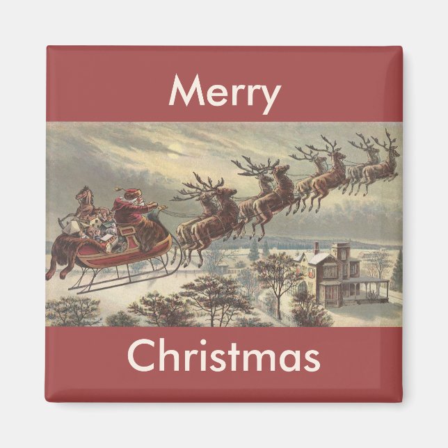 Vintage julafton viktoriansk tomte släde magnet (Framsidan)