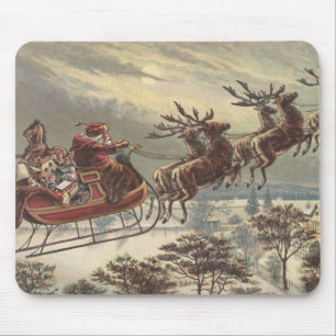 Vintage julafton viktoriansk tomte släde musmatta