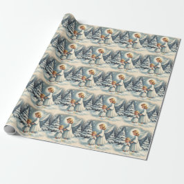 Vintage julängel, barn, fågel presentpapper