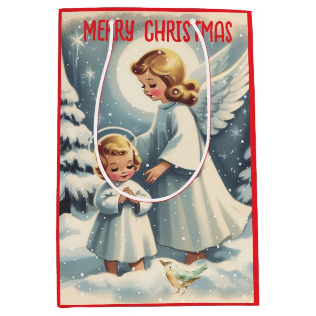 Vintage julängel, barn, fågel presentpapper (Framsidan)