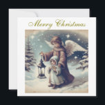 Vintage julängel, barn och fåglar julkort<br><div class="desc">Anpassningsbar vintage julängel, barn och fåglar platt kort.</div>