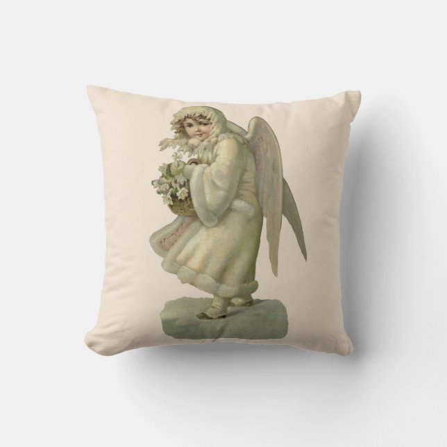 Vintage julängel blommor, viktoriansk utstansning kudde (Framsida)