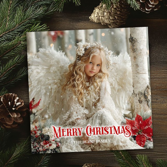 Vintage julängel röd och guld festlig kort (Vintage Christmas angel red and gold festive greeting card

)