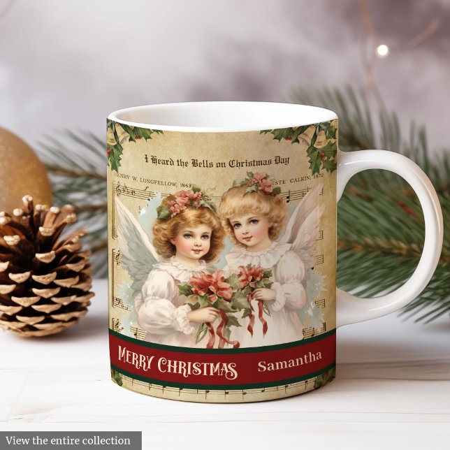 Vintage julängelskopp Retro julminne Kaffemugg (Vintage Christmas Angels Mug Retro Holiday Keepsak)
