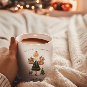 Vintage julbakande dam med kattmonogram kaffemugg