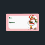 Vintage-julbarn Adressetikett<br><div class="desc">Märkre för julklappsetiketter. Text och bakgrund färg kan anpassas.</div>