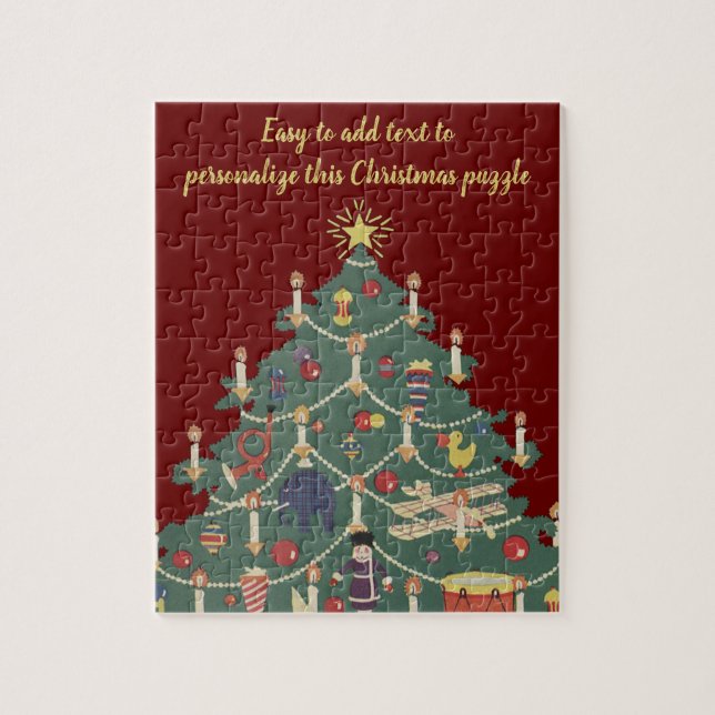 Vintage Julbarn runt en dekorerad Träd Pussel (Vertikal)