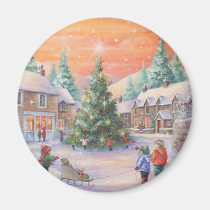 Vintage-julbarnen i Snö Magnet