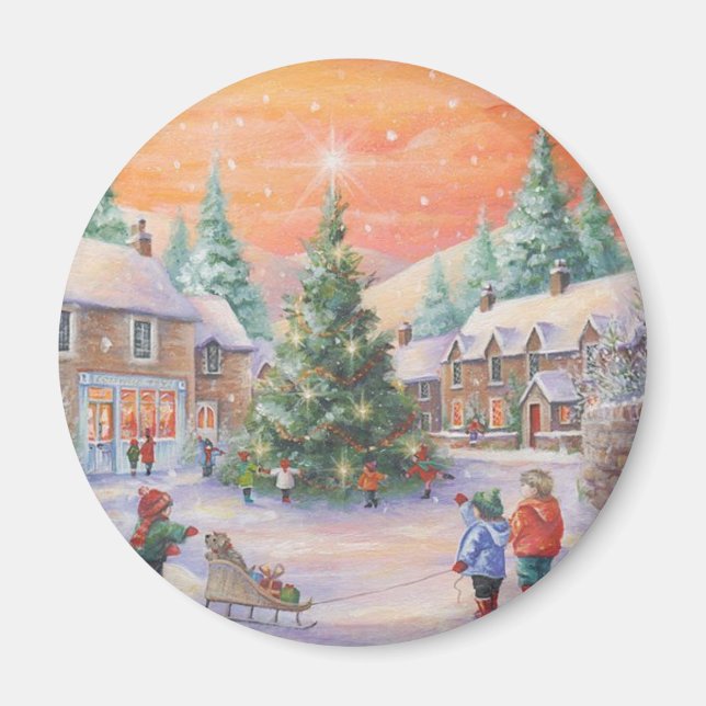 Vintage-julbarnen i Snö Magnet (Framsidan)