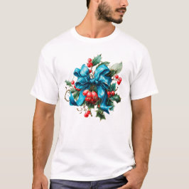 Vintage julblommig och bärig akvarellklipp t shirt