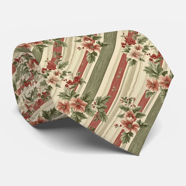 Vintage julblommig randig (6) slips (Rullad)