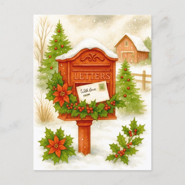 Vintage julbrev mysig vinter vykort (Framsida)