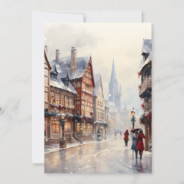 Vintage julby gata semester julkort (Framsida)