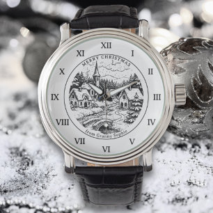 Vintage julby i vinterlandskap - romerskt nummer armbandsur