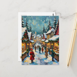 Vintage julby Marknad Festiv vinter Vykort