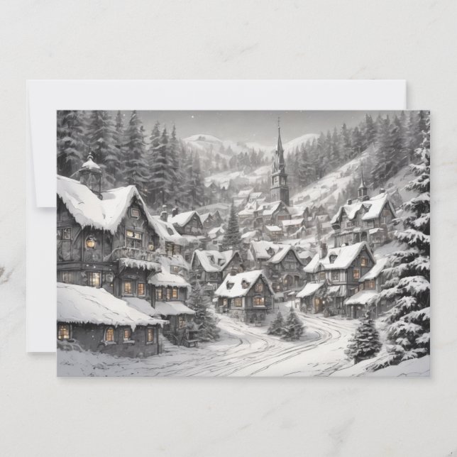 Vintage julby på en snöig natt julkort (Framsida)