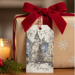 Vintage julbyn presentkort cozy jul presentetikett