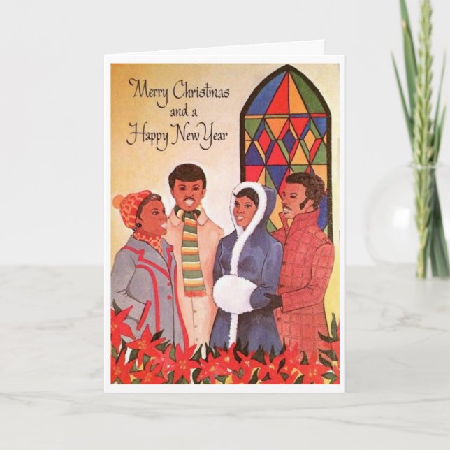 Vintage - julCarolers på kyrkan, Helgkort (Framsida)