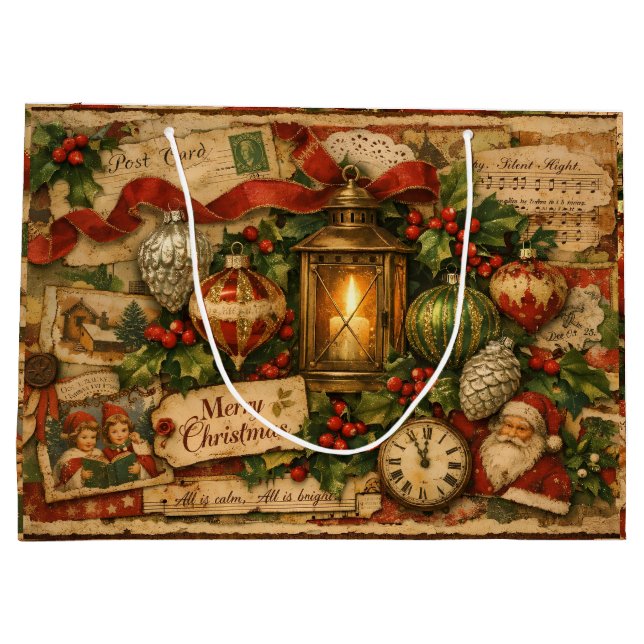 Vintage julcollage med Tomte, Lykta  (Baksidan)