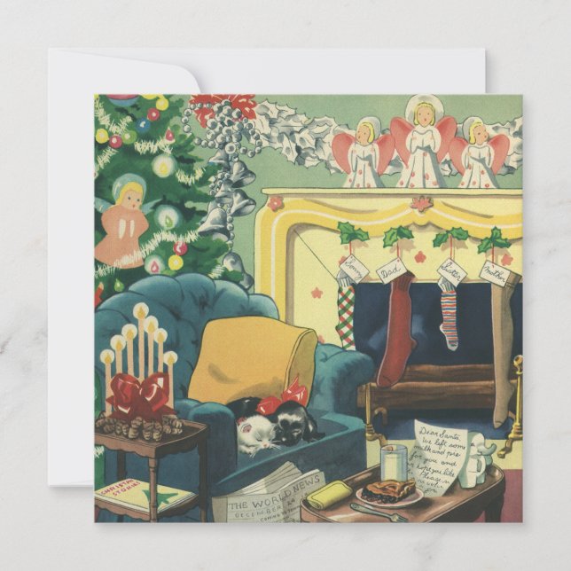 Vintage juldjur i vardagsrum Invitation Inbjudningar (Framsida)