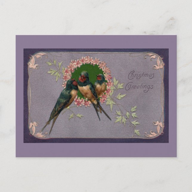 Vintage-julen Sväljer Helg Vykort (Framsida)