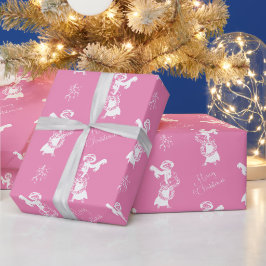 Vintage Julens elegant shoppar tjej vit rosa Presentpapper