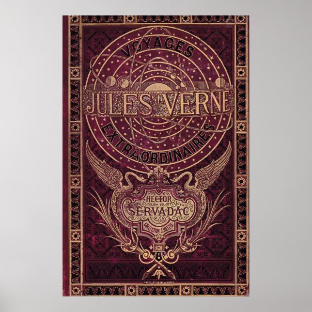 Vintage Jules Vern "Steampunk" Omslagskonst Poster (Framsidan)
